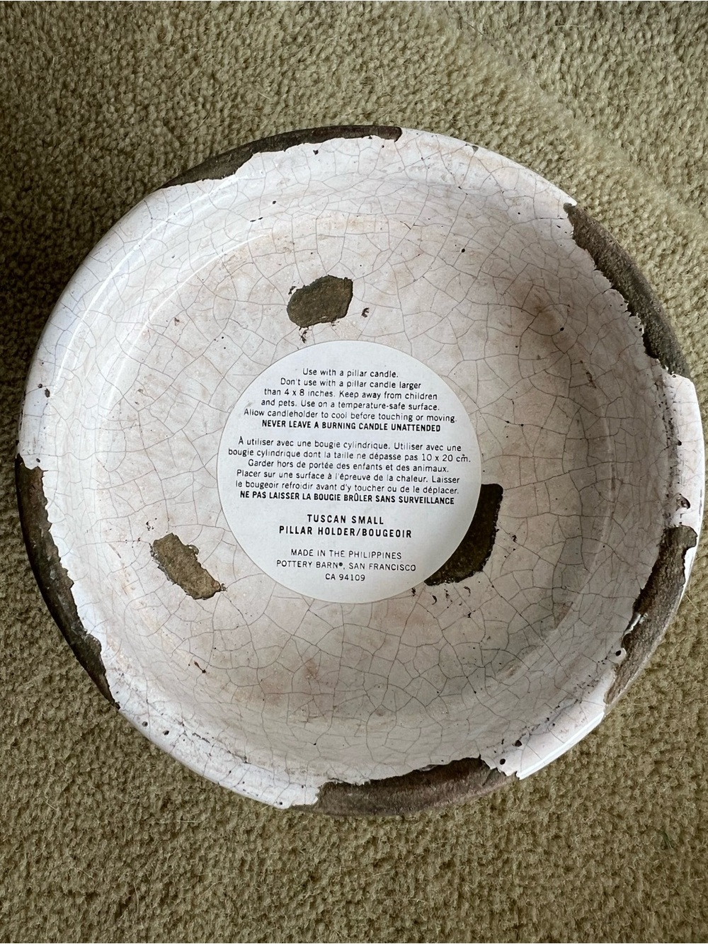Pottery Barn Tuscan Glaze Terra Cotta Pillar Candle Holder - White/Natural - Picture 6 of 7